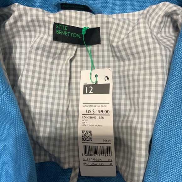 Stile Benetton Double breasted Linen jacket 12 NWT - Picture 5 of 5